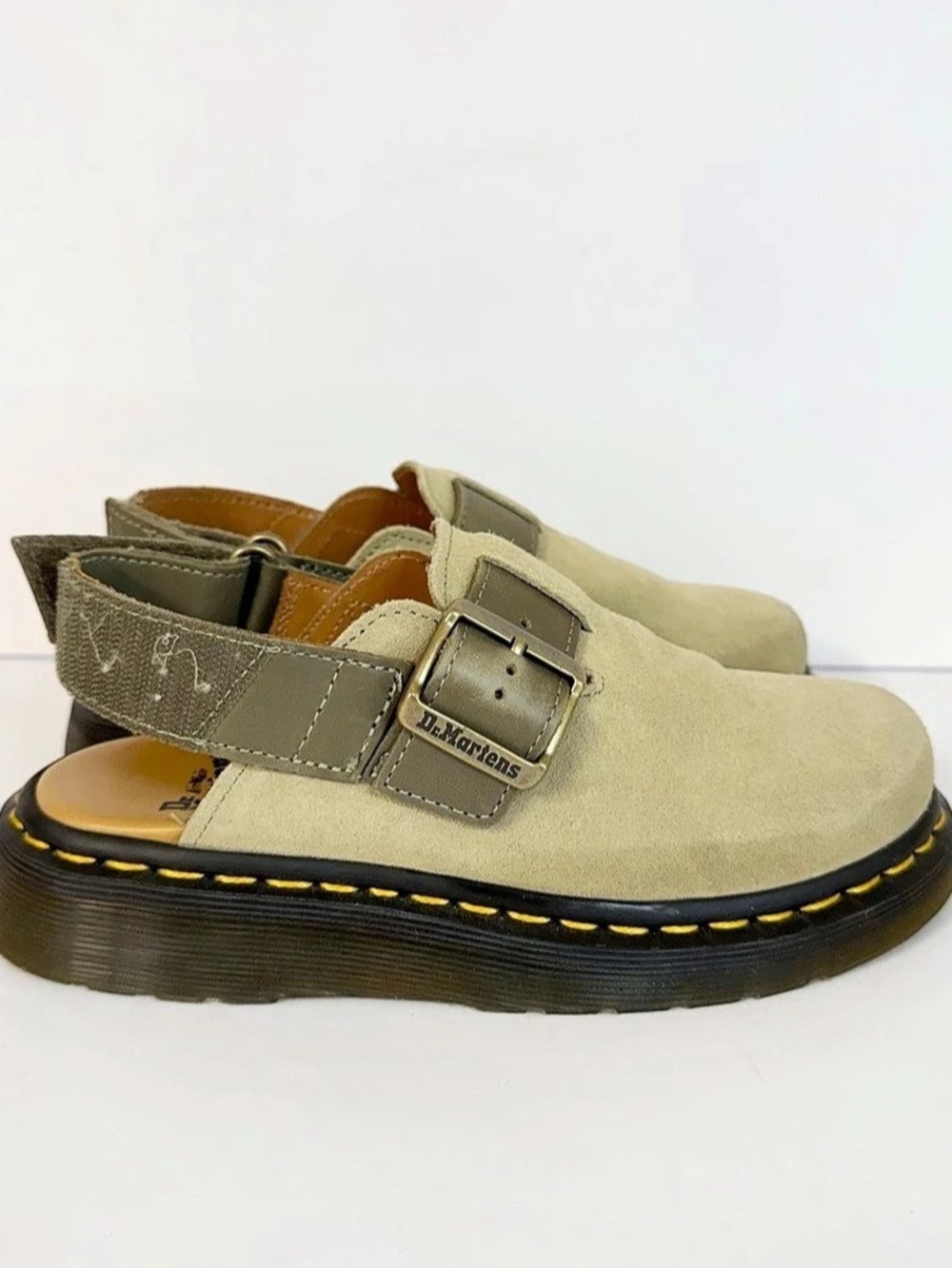 Dr. Martens Carlson Suede Slingback Mule Green & Brown US 4